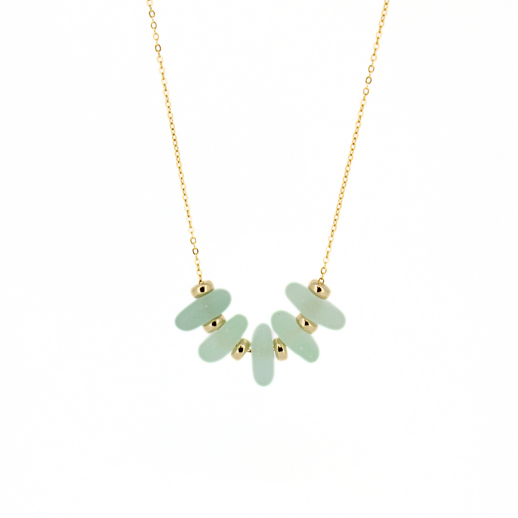 Brianne & Co. light blue sea glass necklace in gold fill
