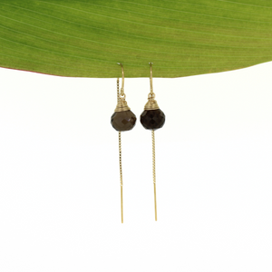 Brianne & Co. gold fill smokey quartz threader earrings front view