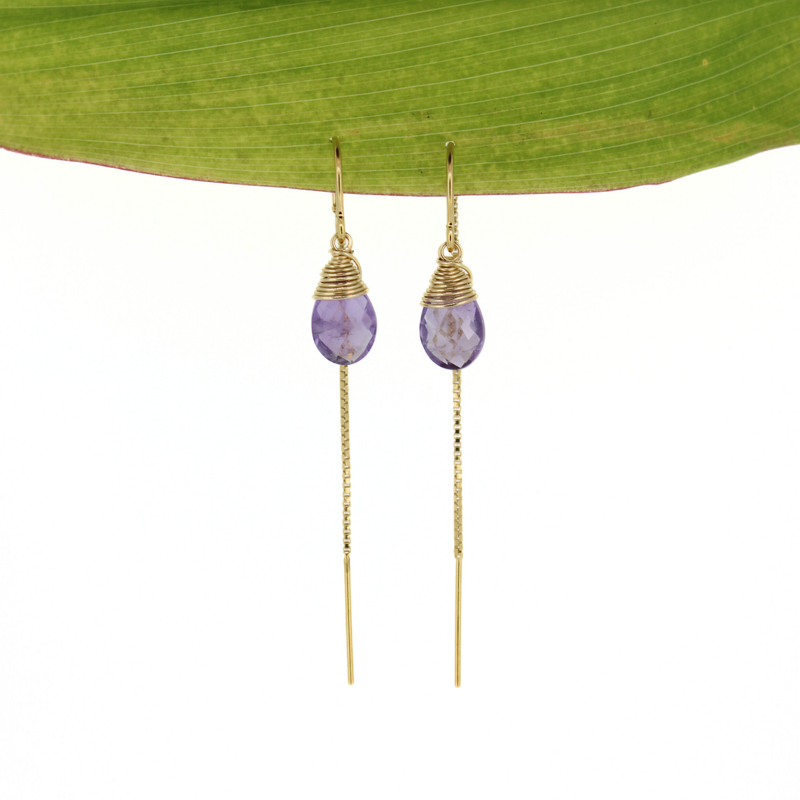 Brianne & Co. gold fill amethyst threader earrings front view