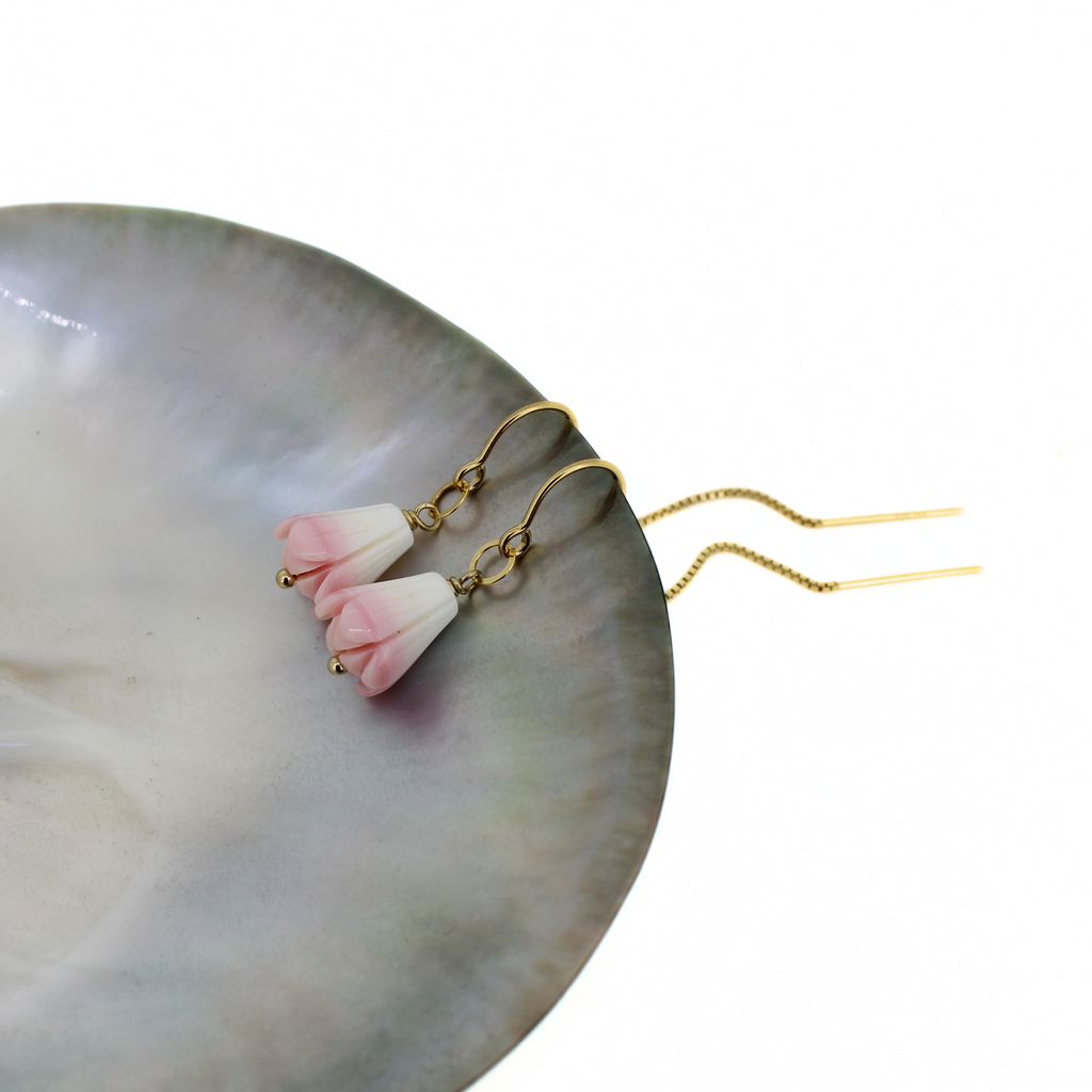 Gold Fill Conch Shell Pikake Short Threader Earrings