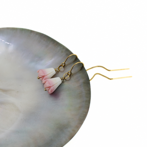 Gold Fill Conch Shell Pikake Short Threader Earrings