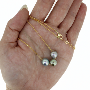 Brianne & Co. gold fill triple tahitian pearl necklace on hand