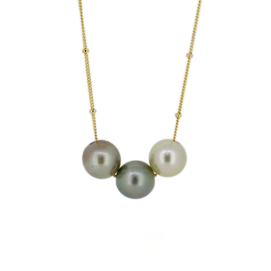 Brianne & co. 14k gold fill triple Tahitian pearl necklace 18"-20" long