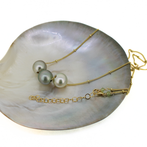 Gold Fill Triple Tahitian Floating Pearl Necklace 18"-20"