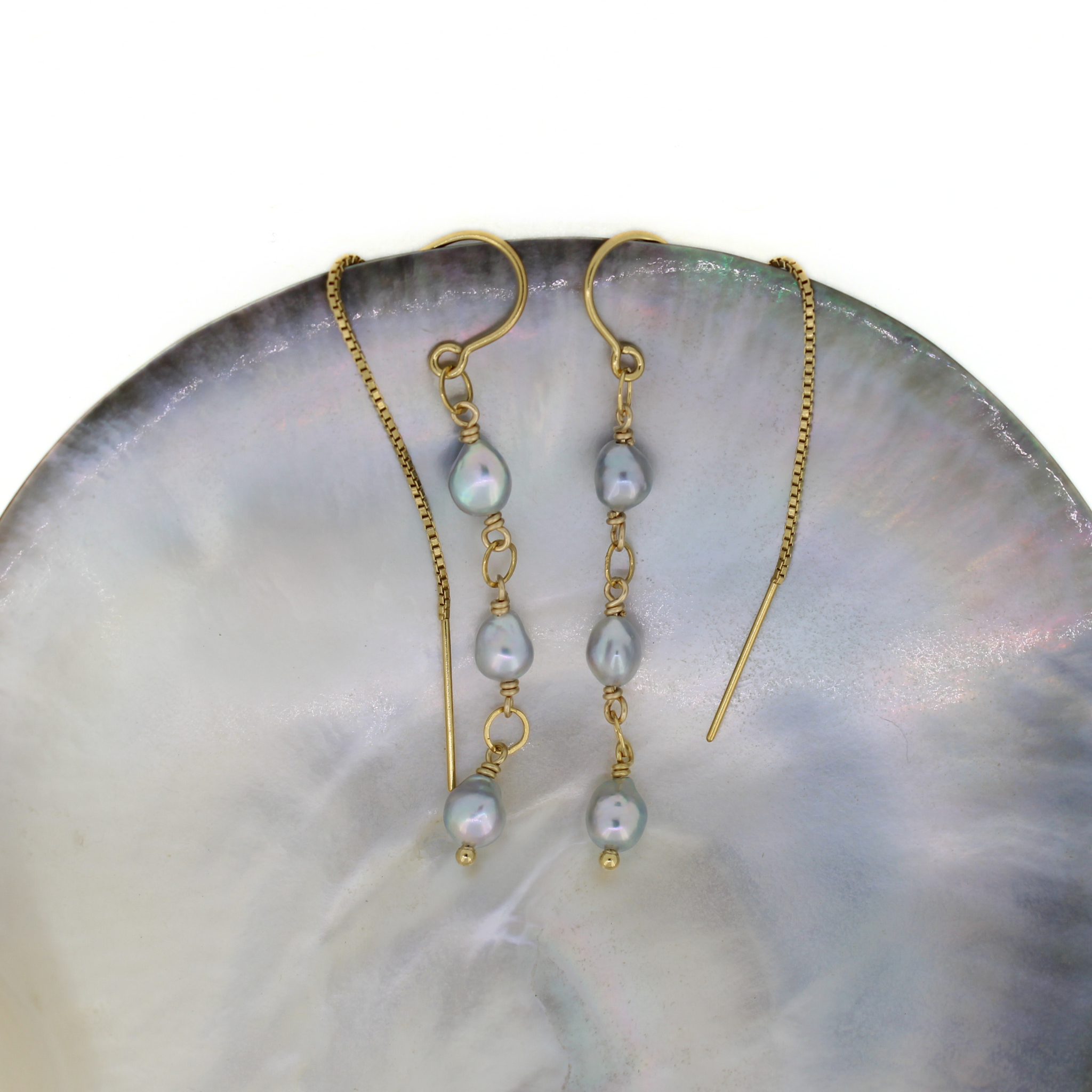Gold Fill Akoya Pearl Threader Earrings
