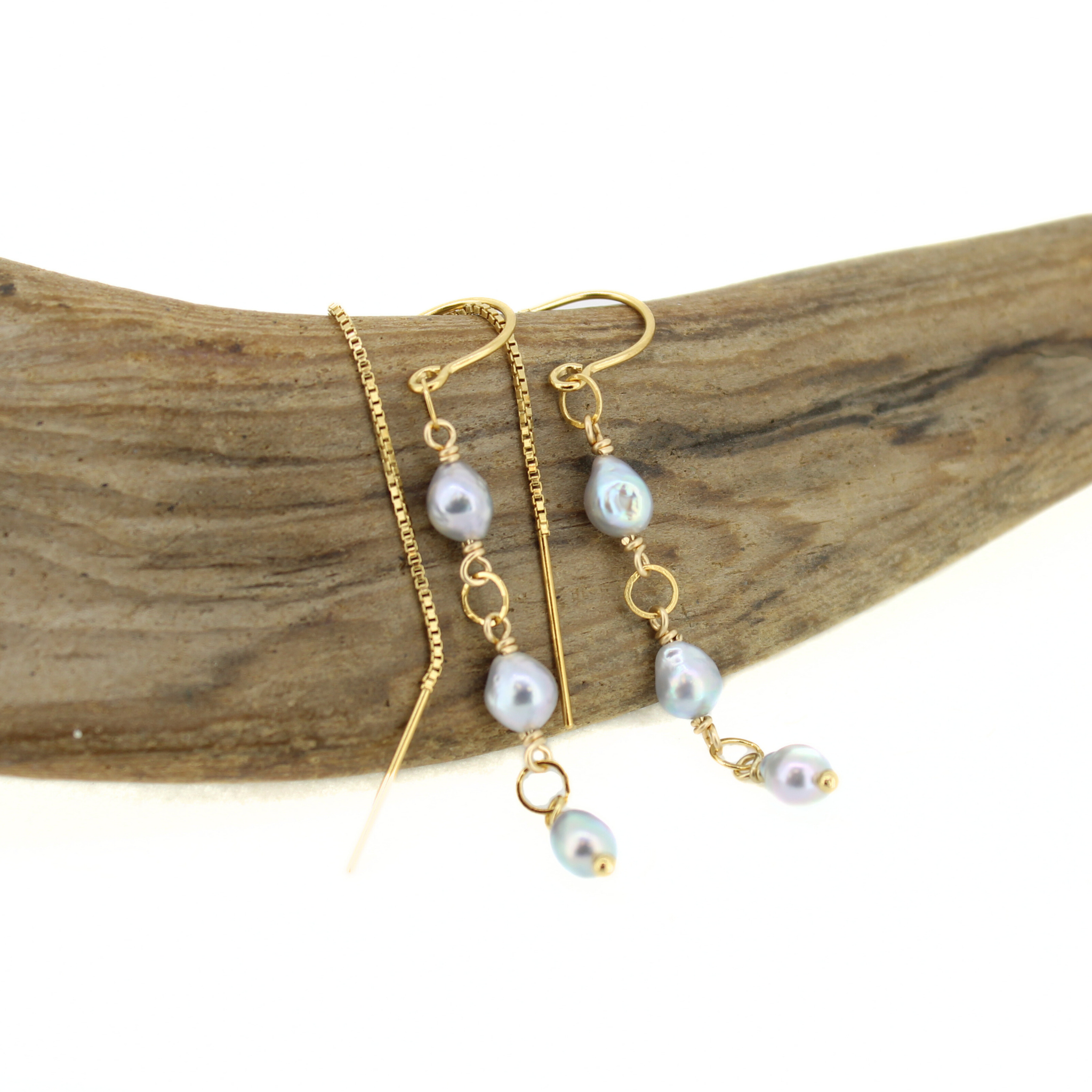 Gold Fill Akoya Pearl Threader Earrings