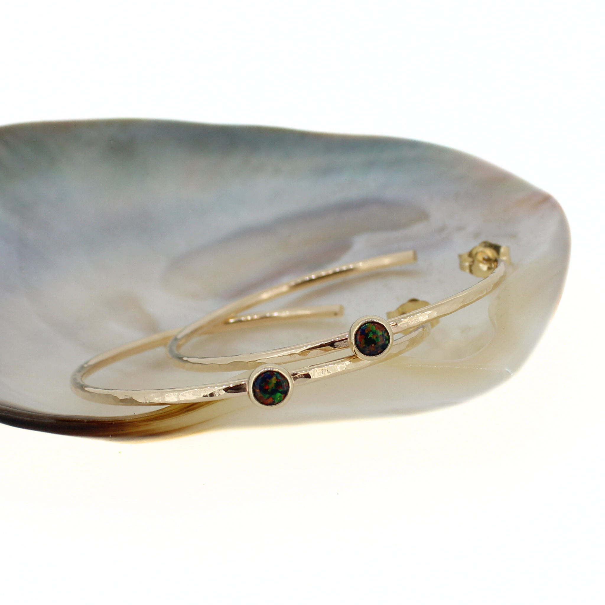Gold Black Opal Hoop Earrings
