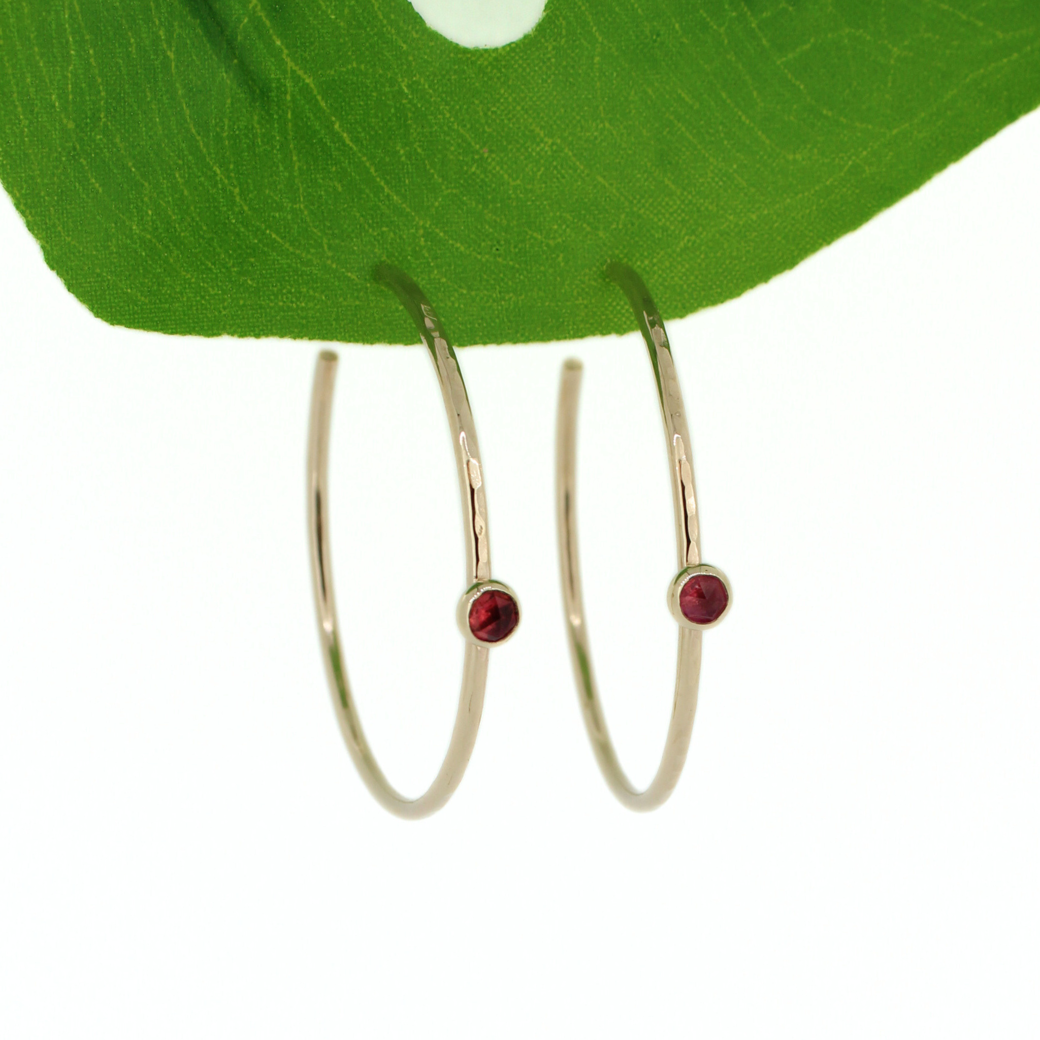 Brianne & Co. 14k gold fill hoop earrings with faceted pink tourmaline gemstones