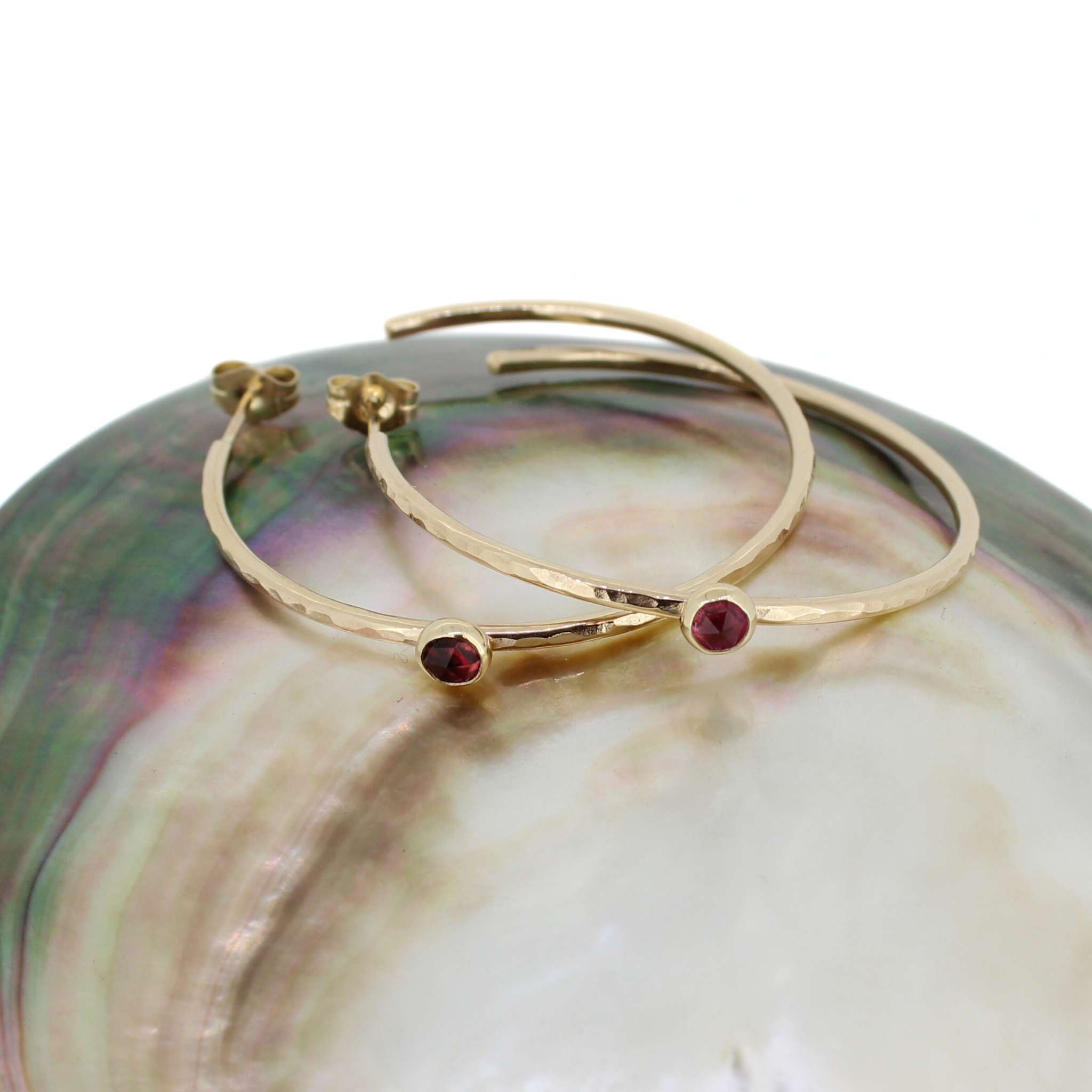 Gold Pink Tourmaline Hoop Earrings