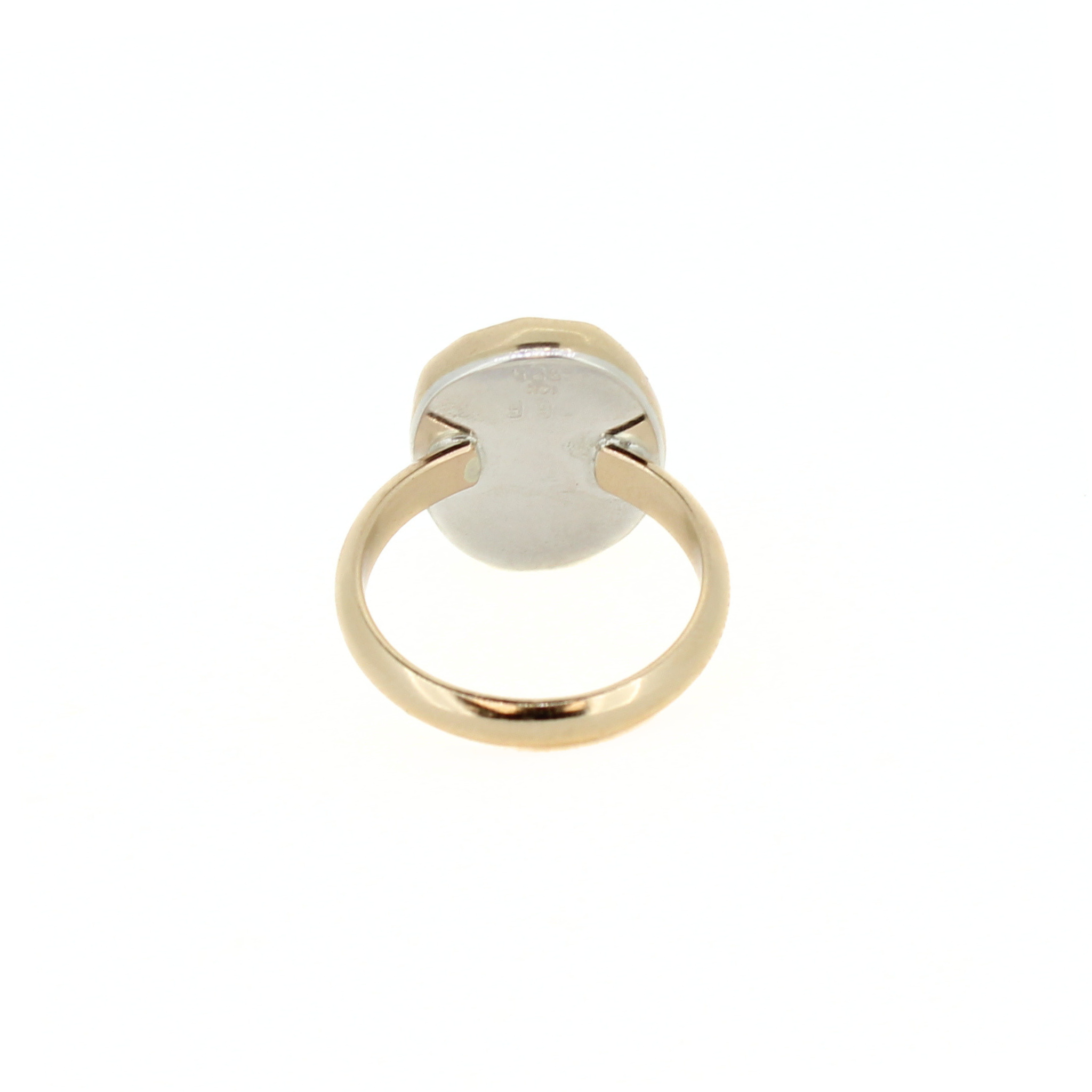 Gold-tone ring back view with smooth oval setting and prongs