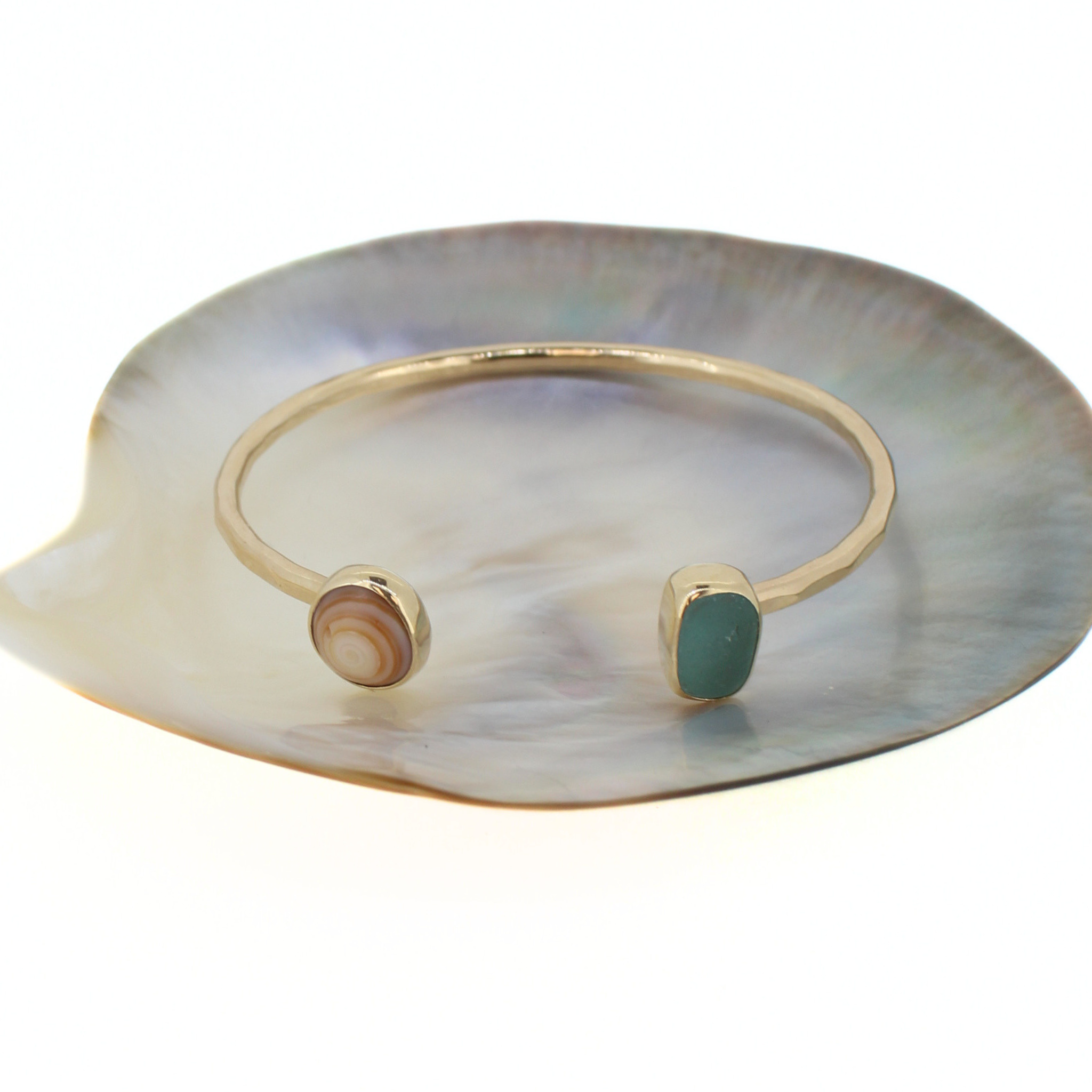 Gold Puka Shell & Sea Glass Cuff