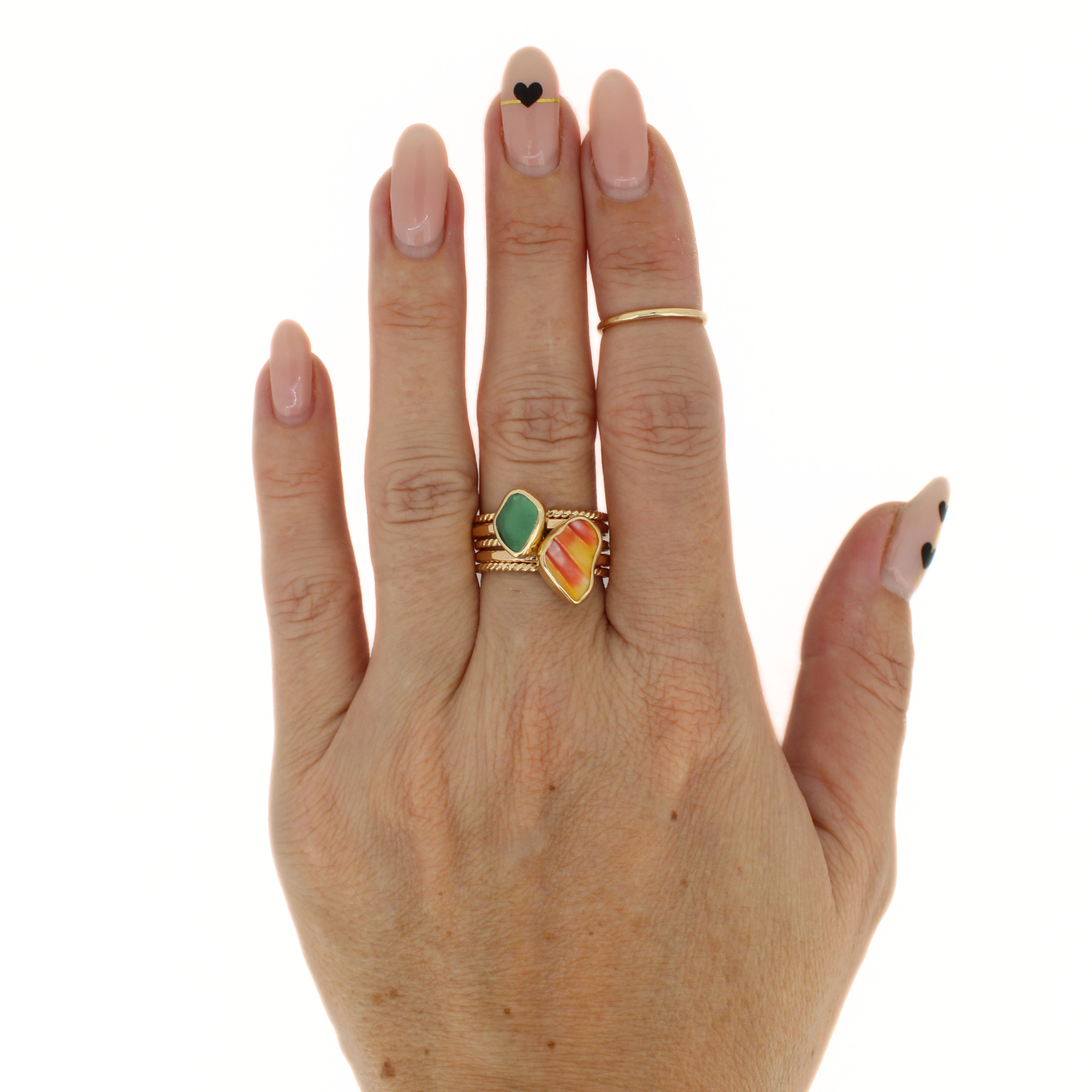 Gold Sunrise Chip & Sea Glass Rings (Set of 5)