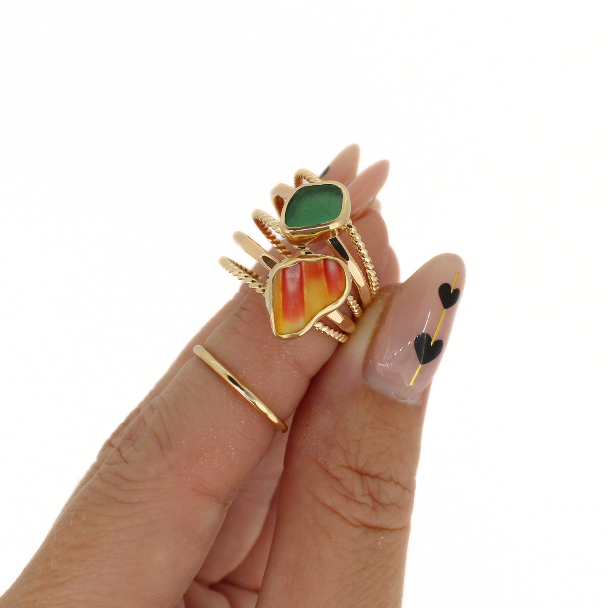 Gold Sunrise Chip & Sea Glass Rings (Set of 5)