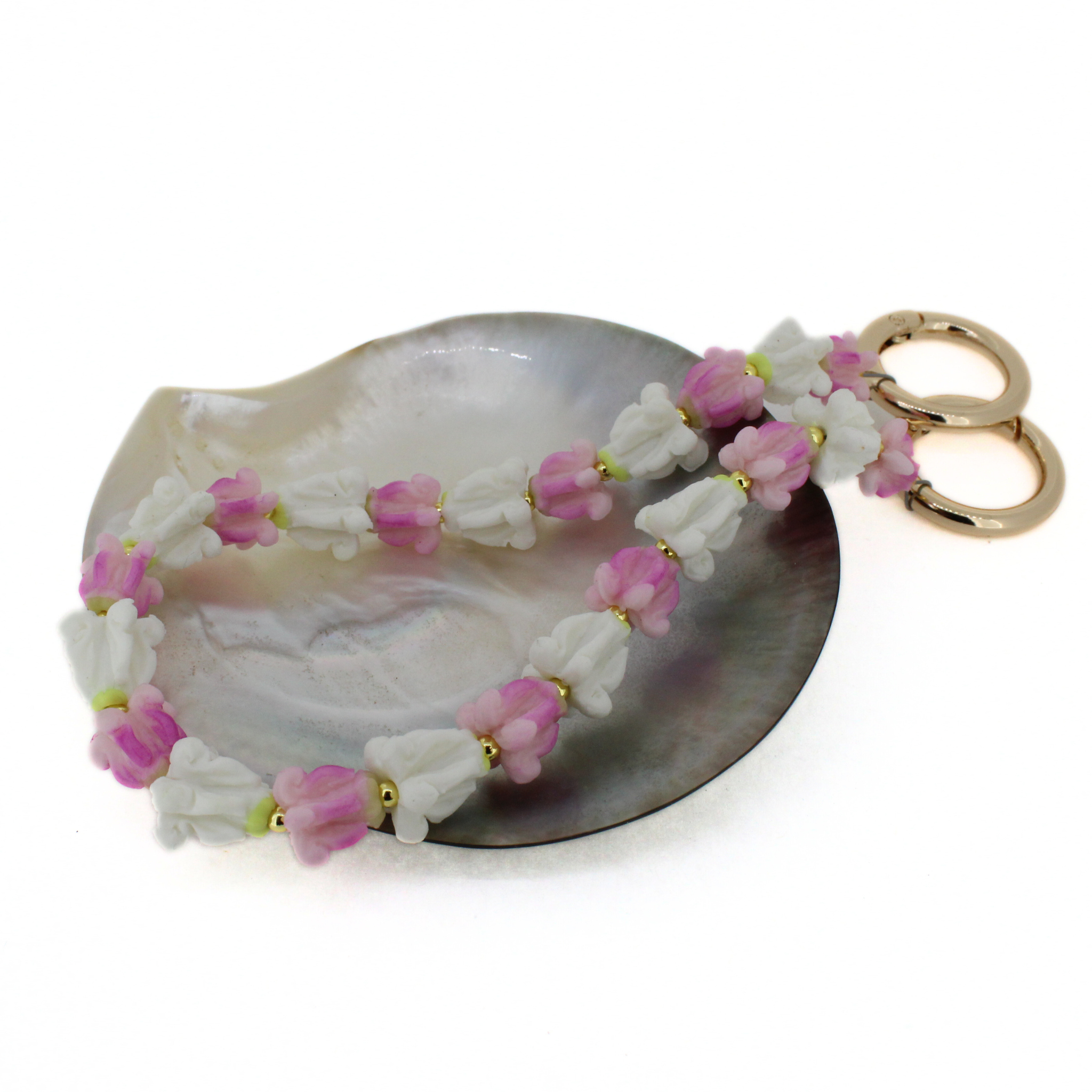 Short Purse Lei- Pink & White Crown Flower