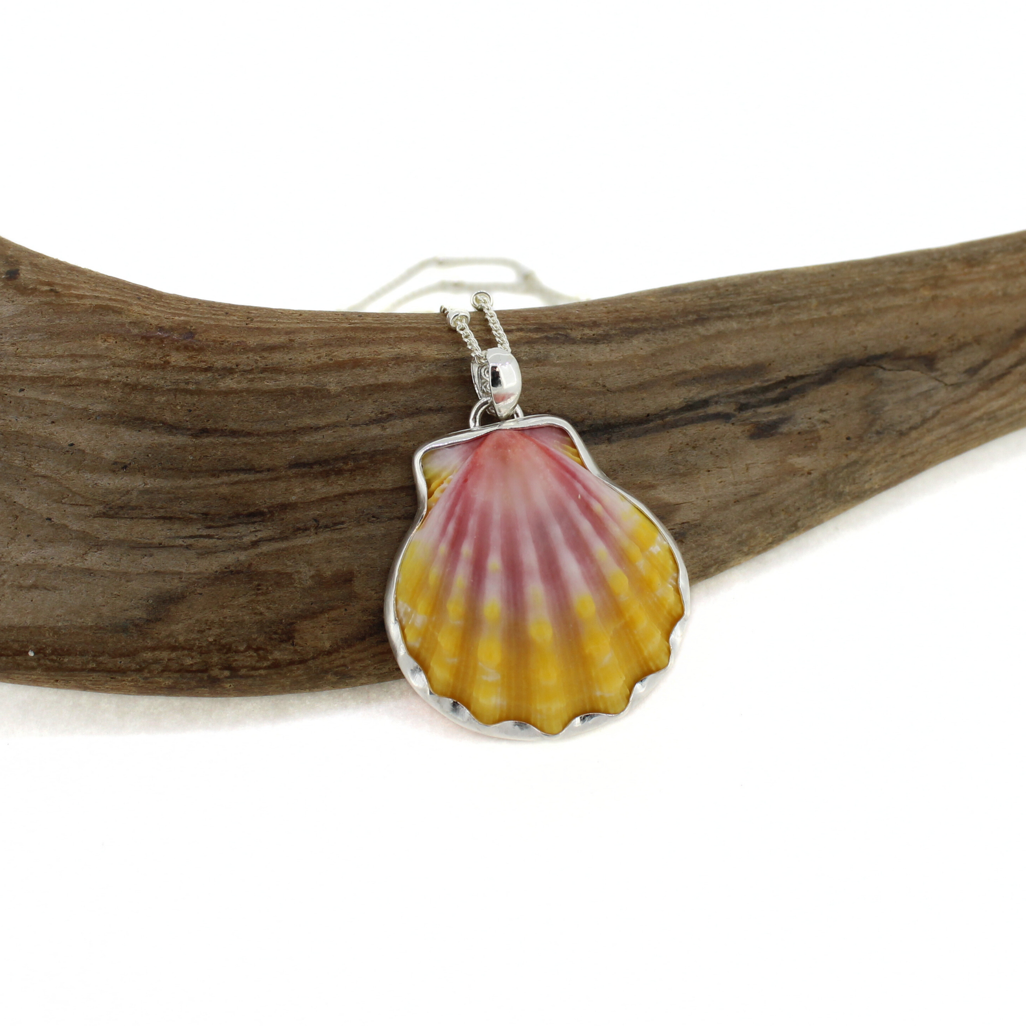 Brianne & Co. sterling silver bezel set Hawaiian sunrise shell necklace
