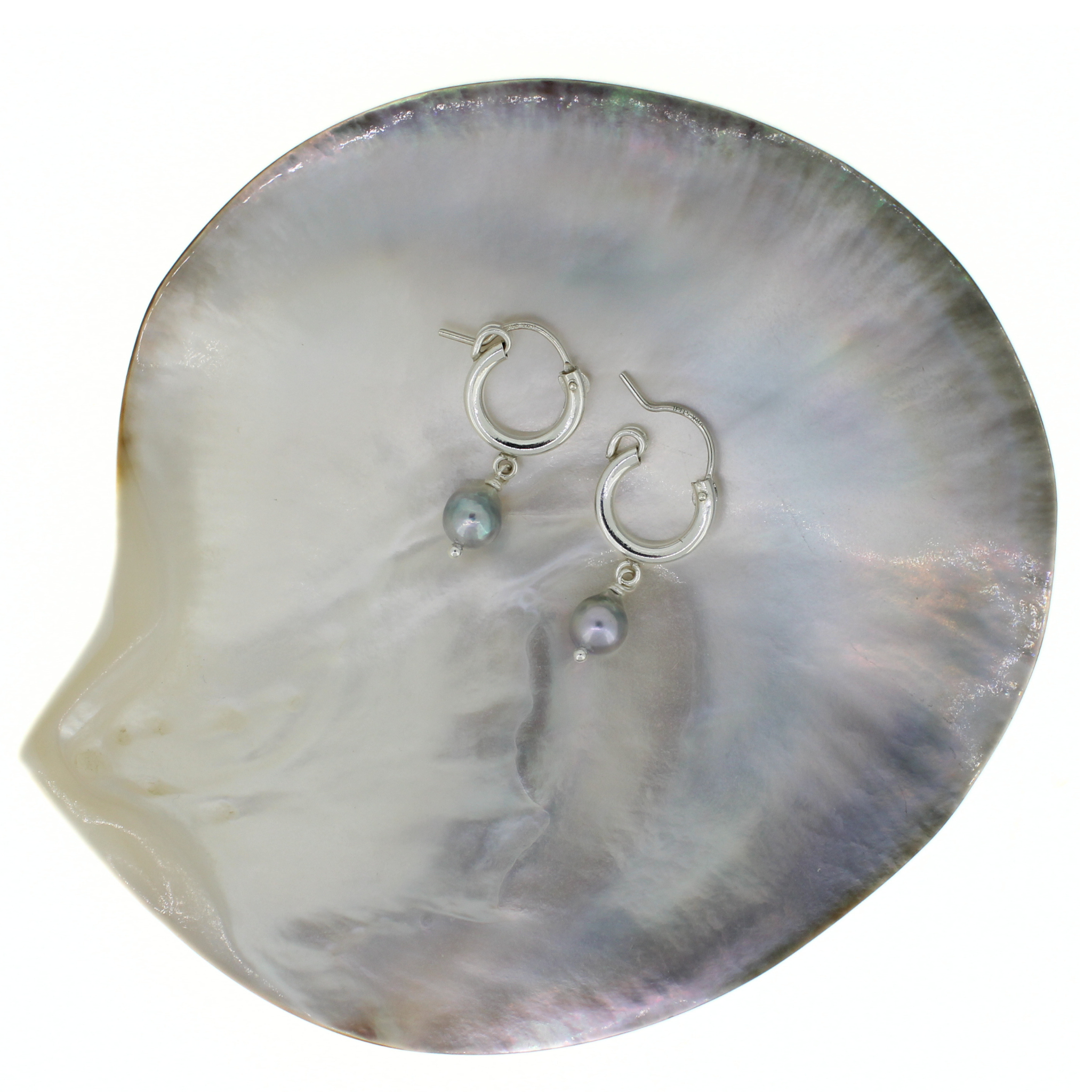 Sterling Silver Blue Akoya Pearl 12mm Hoops
