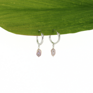 Brianne & Co. sterling silver 15mm hoop earrings with light pink Edison keshi pearls front view