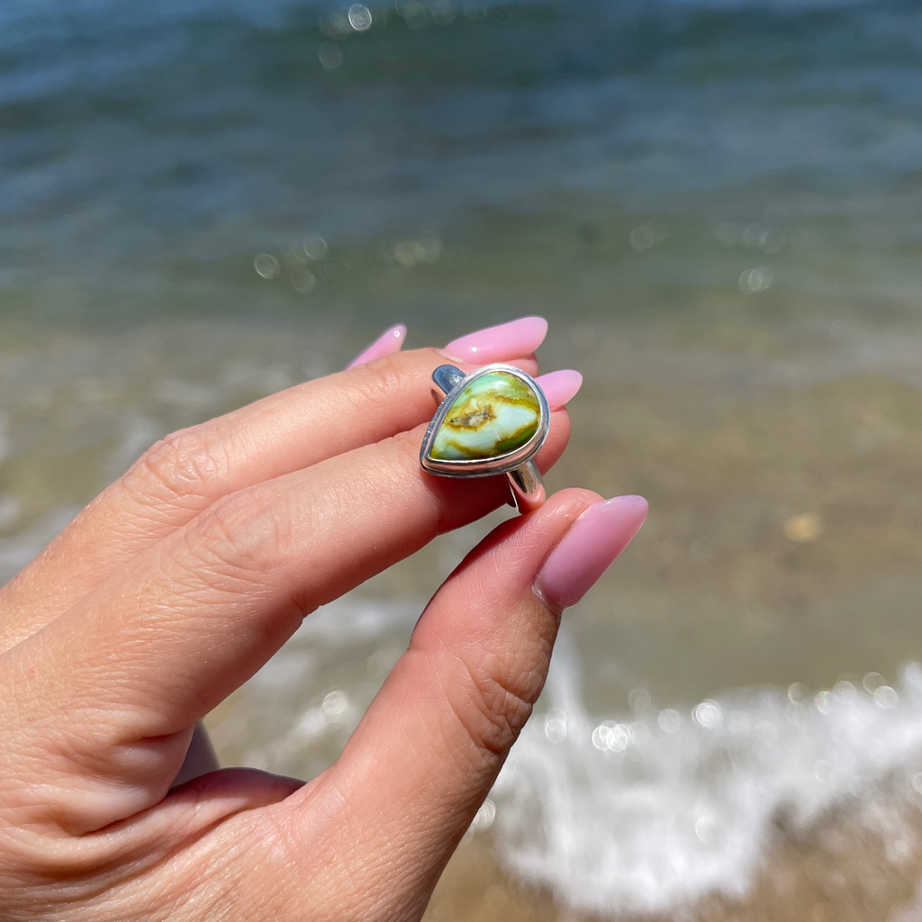Sterling silver Sonoran gold turquoise ring handmade on Kaua'i by Brianne & Co.