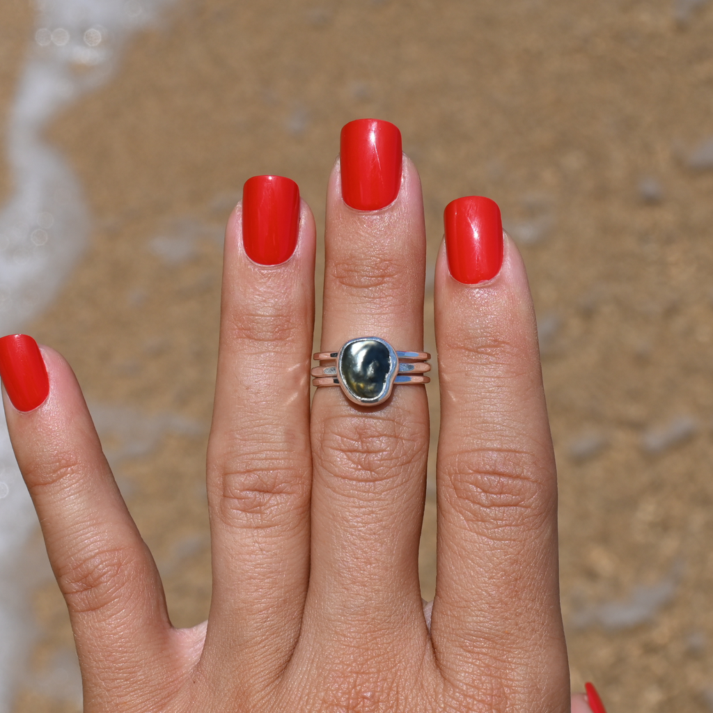 Sterling Silver Tahitian Keshi Pearl Ring Set Size 6