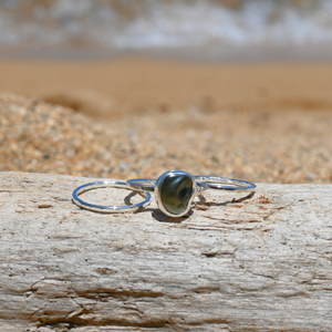 Sterling Silver Tahitian Keshi Pearl Ring Set Size 6