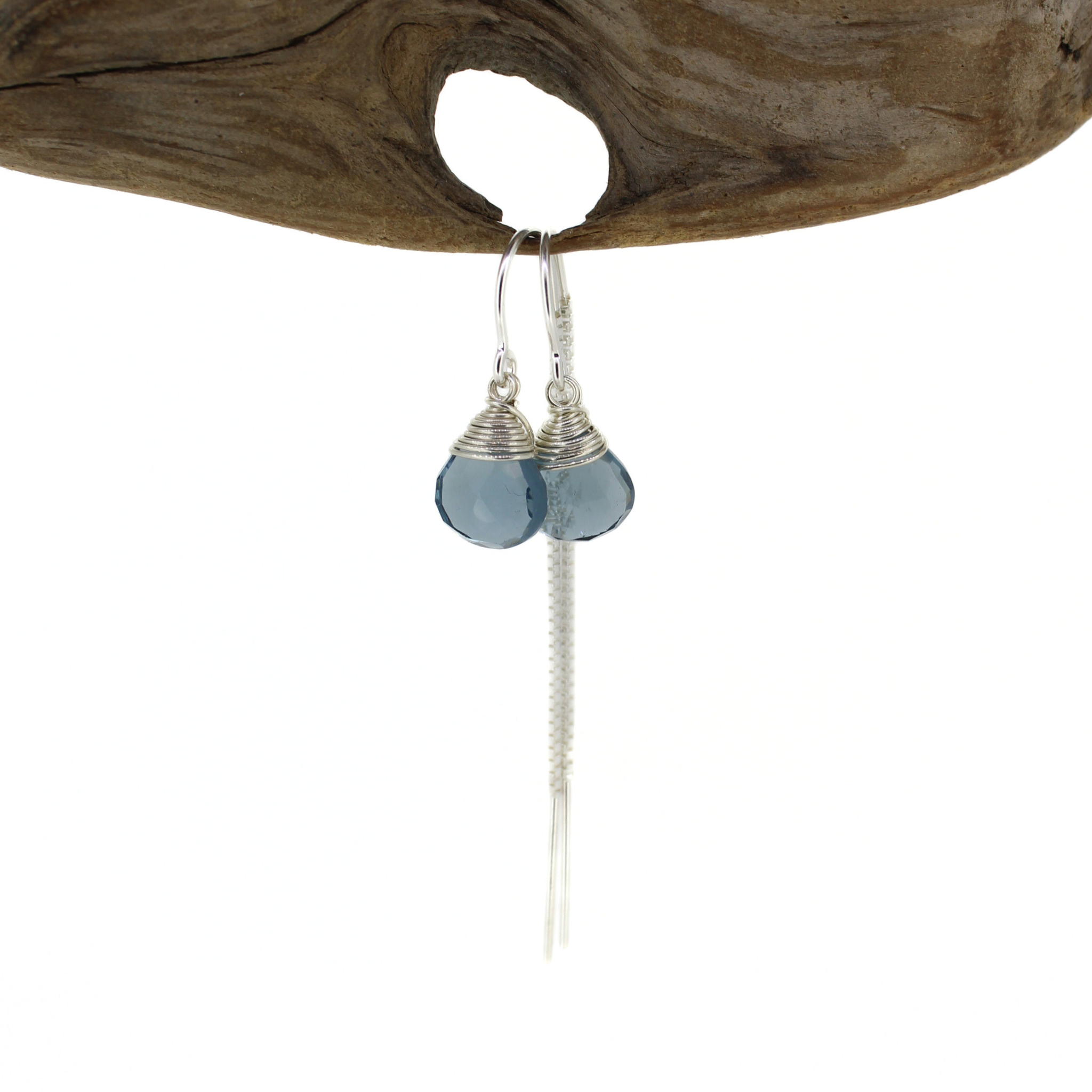 Sterling Silver Simple Blue Quartz Short Threader Earrings