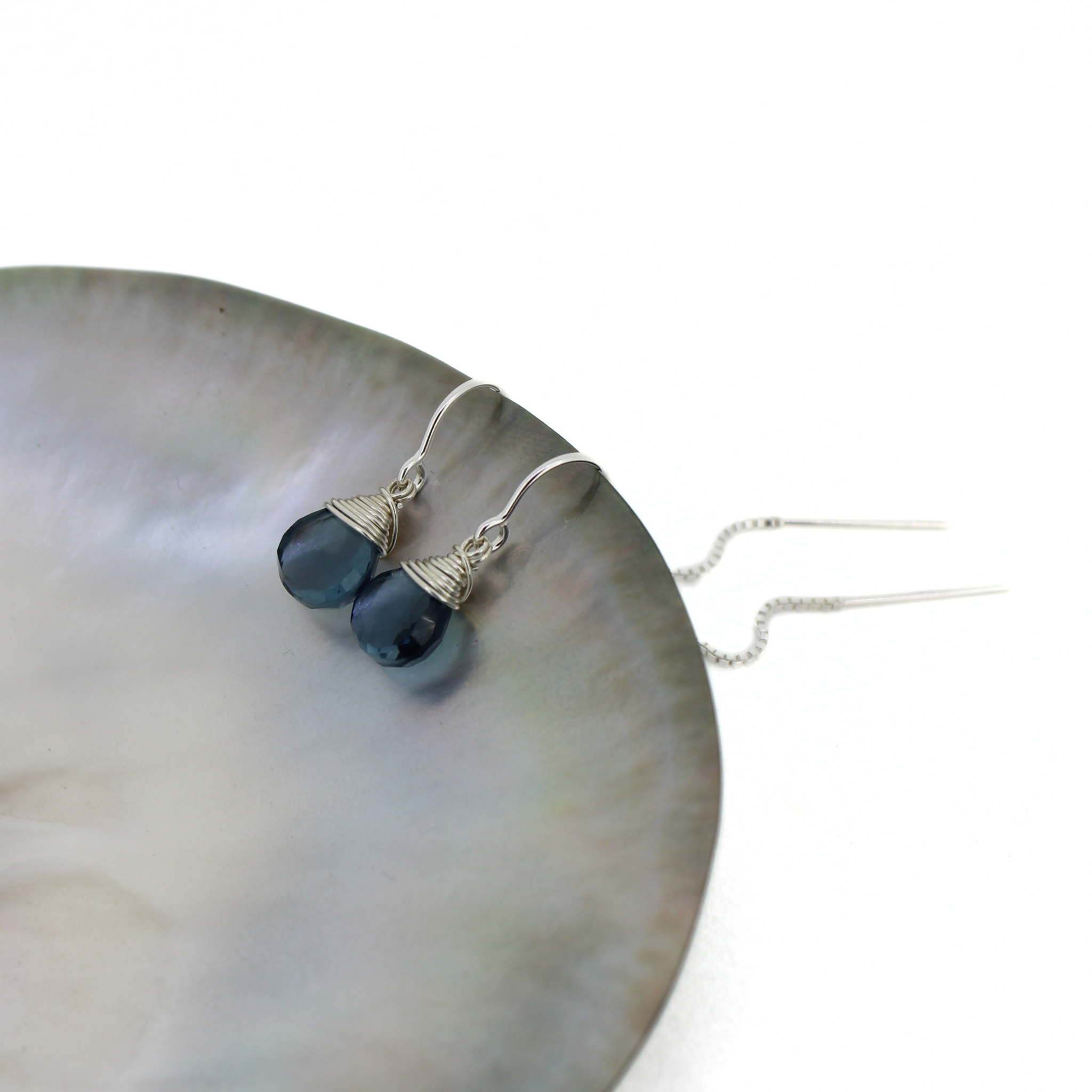 Sterling Silver Simple Blue Quartz Short Threader Earrings