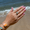 Sterling Silver Light Blue Sea Glass Ring with Textured Bands Size 7