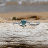Sterling Silver Light Blue Sea Glass Ring with Textured Bands Size 8