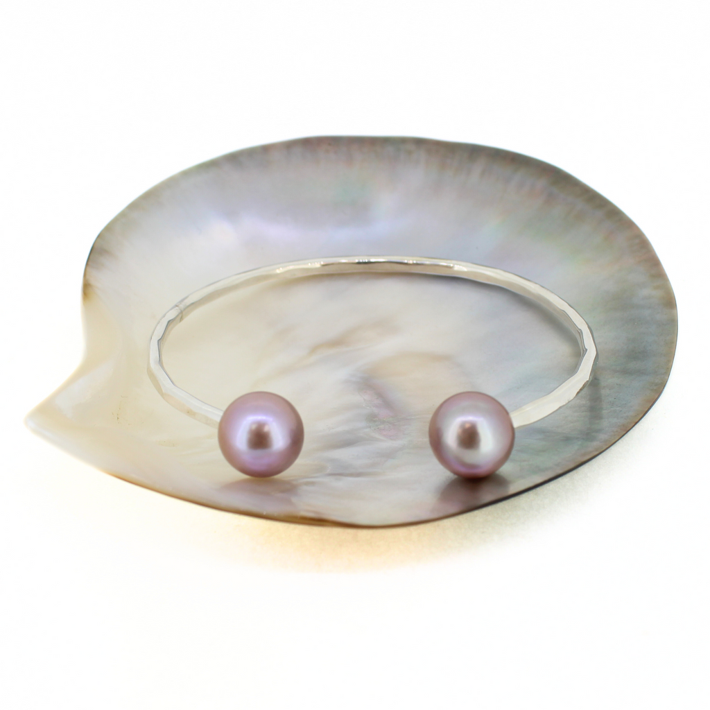 Sterling silver double Edison pearl cuff bracelet handmade by Brianne & Co.