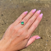 Sterling Silver Emerald Green Sea Glass Ring with Textured Bands Size 5