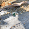 Sterling Silver Emerald Green Sea Glass Ring with Textured Bands Size 5