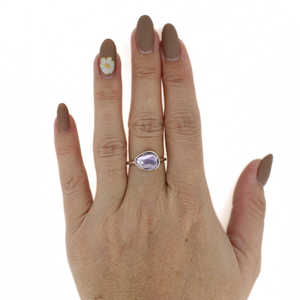 Brianne & Co. sterling silver faceted amethyst ring on finger size 6