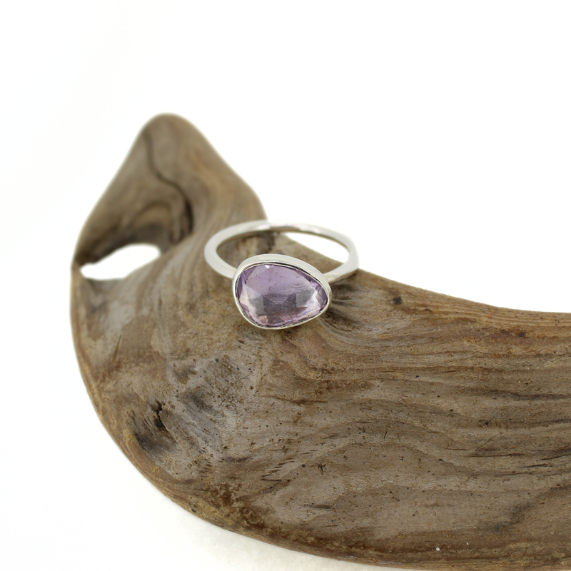 Brianne & Co. sterling silver faceted amethyst ring front view