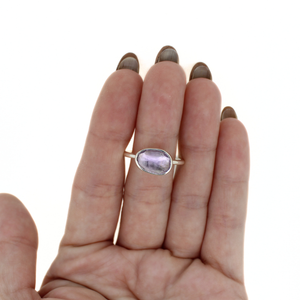 Brianne & Co. sterling silver faceted amethyst ring with a smooth round ring band