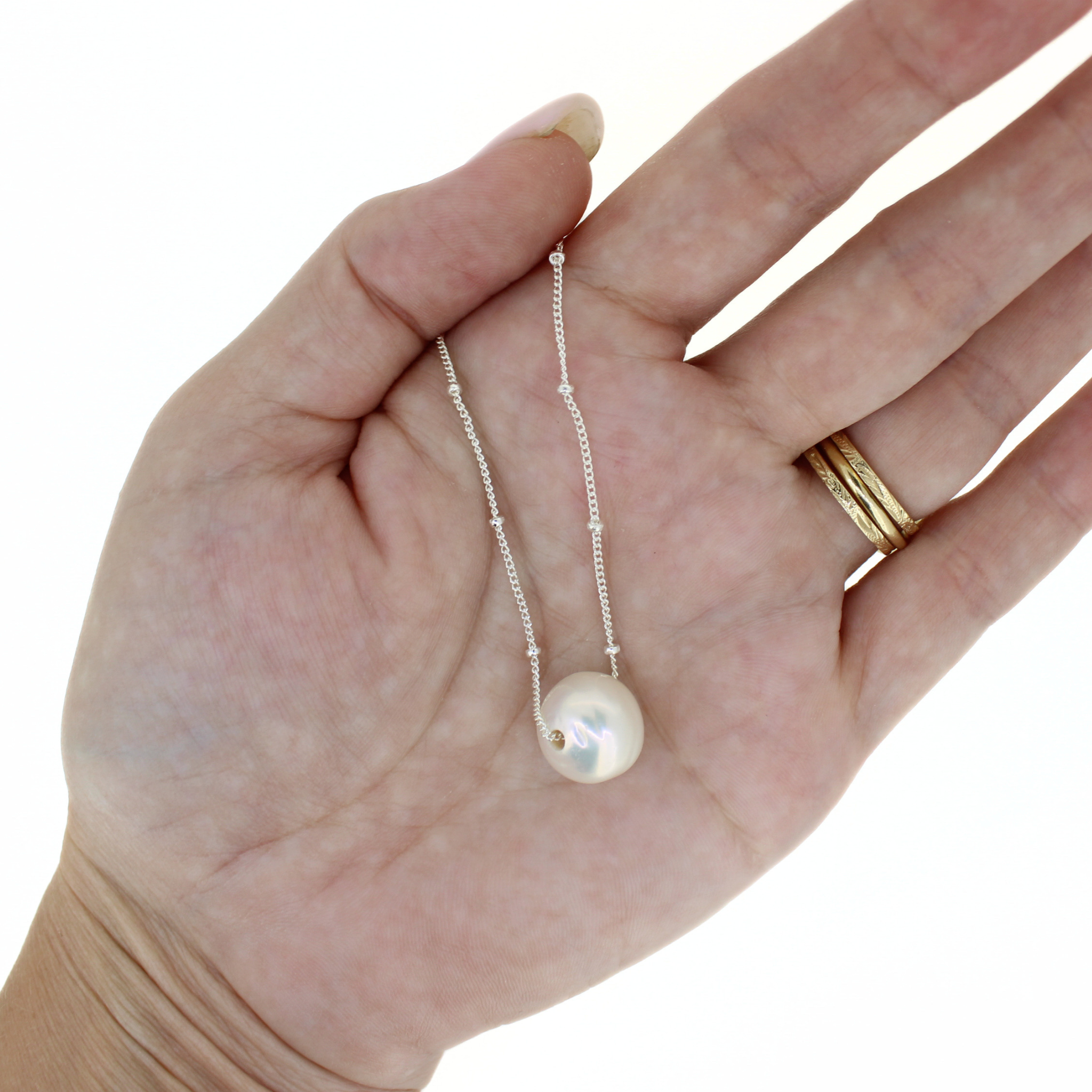 Sterling Silver Floating White Edison Pearl Necklace 20"-21"