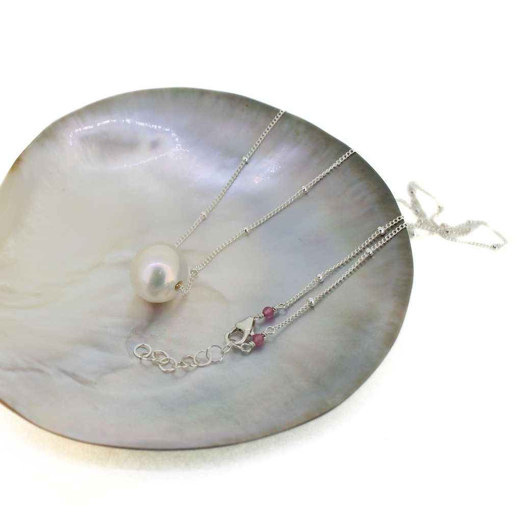 Sterling Silver Floating White Edison Pearl Necklace 20"-21"