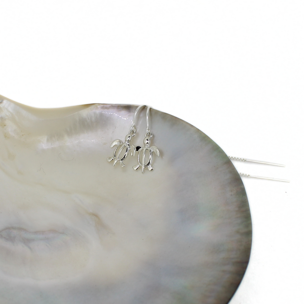 Sterling Silver Honu Turtle Outline Threader Earrings