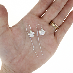 Sterling Silver Plumeria w/ CZ Threader Earrings