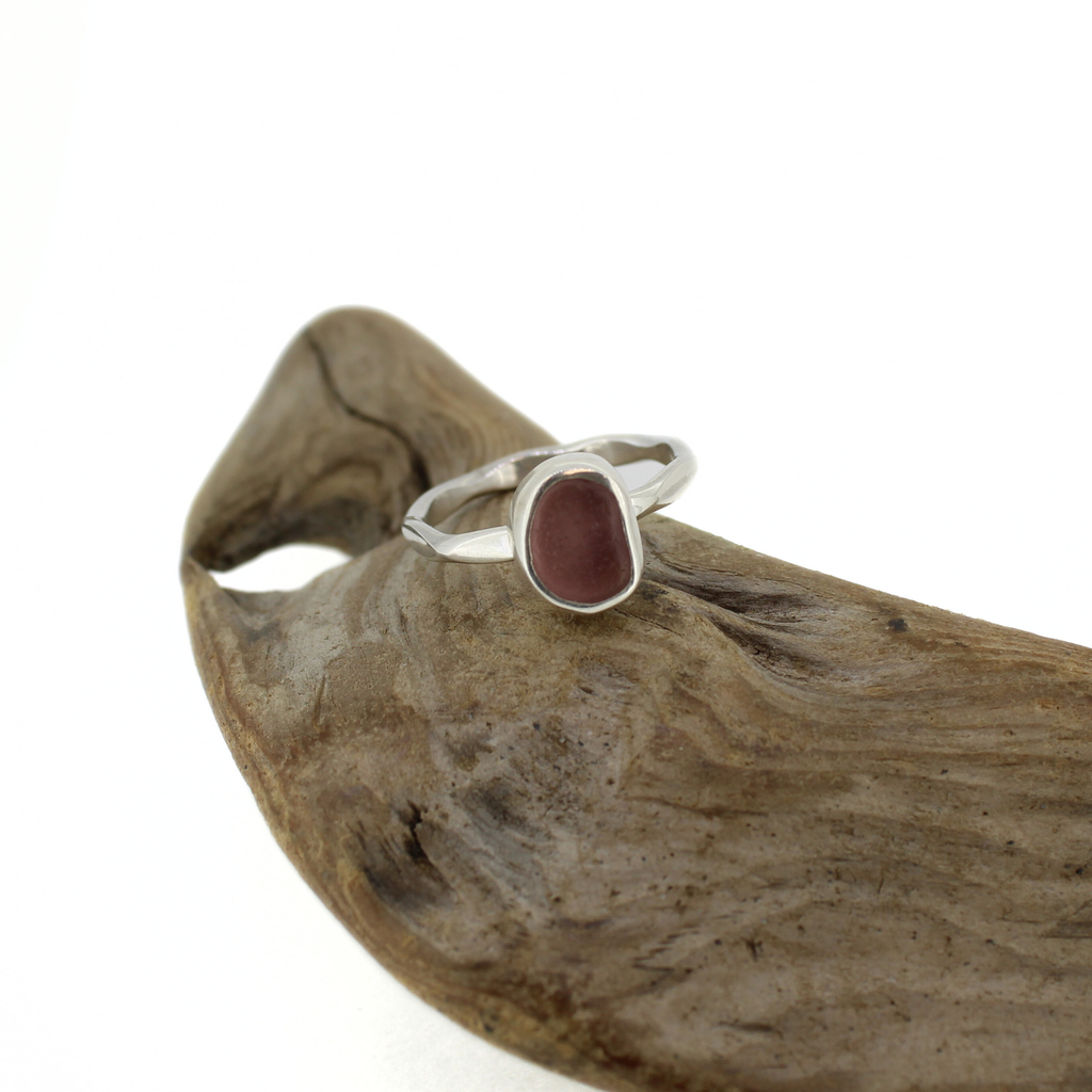 Brianne & Co. sterling silver purple sea glass ring front view