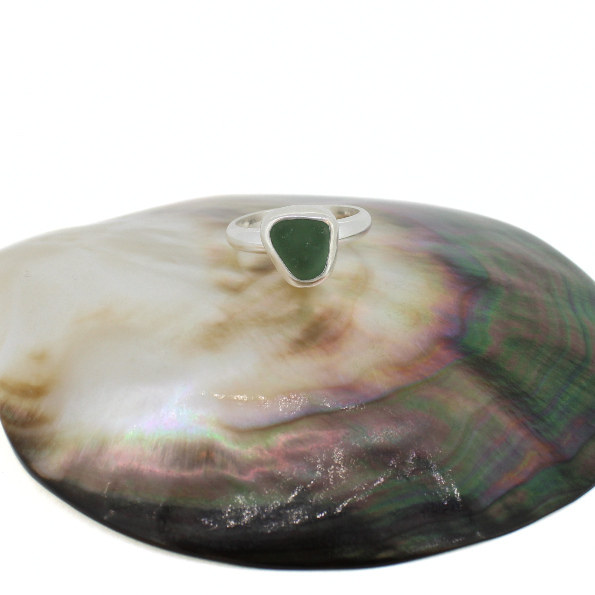 Brianne & Co. sterling silver genuine blue sea glass ring size 6