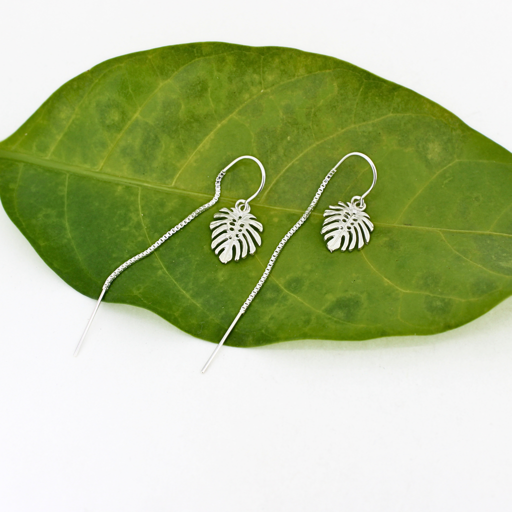 Sterling Silver Monstera Leaf Threader Earrings