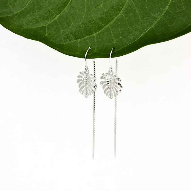 Sterling Silver Monstera Leaf Threader Earrings