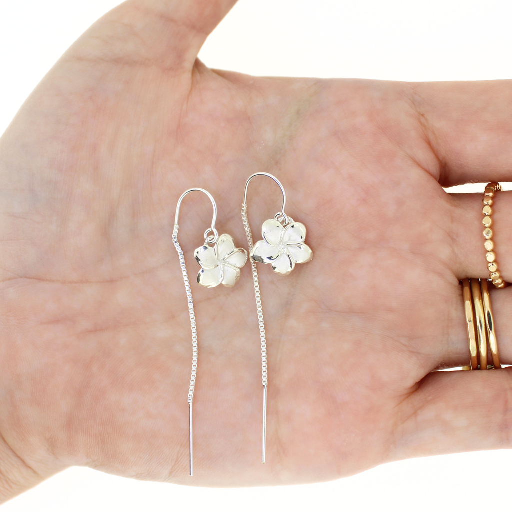 Sterling Silver Plumeria Threader Earrings