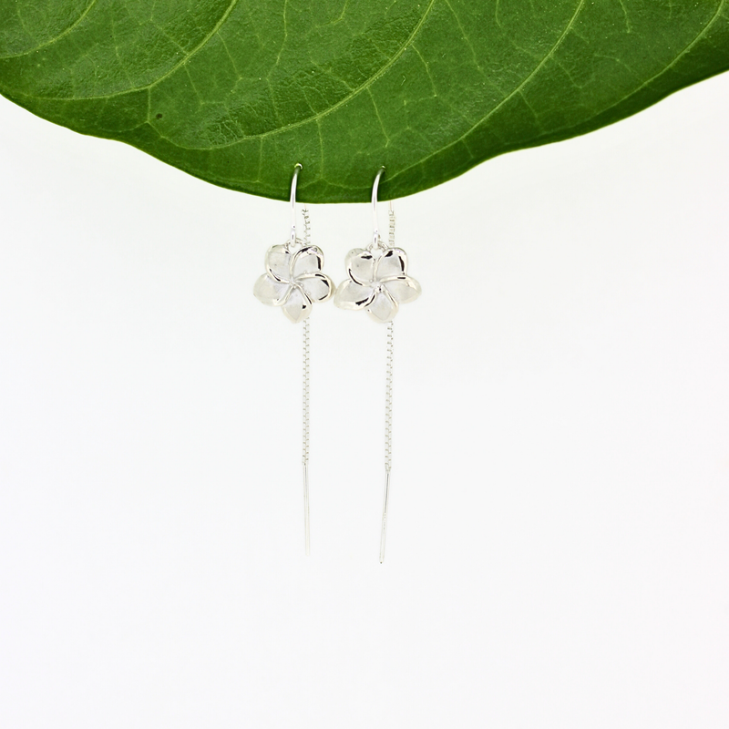 Sterling Silver Plumeria Threader Earrings