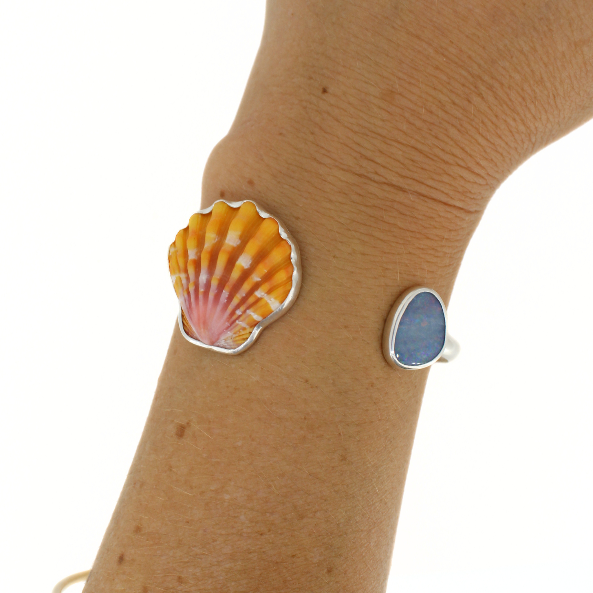 Silver Sunrise Shell & Australian Opal Cuff