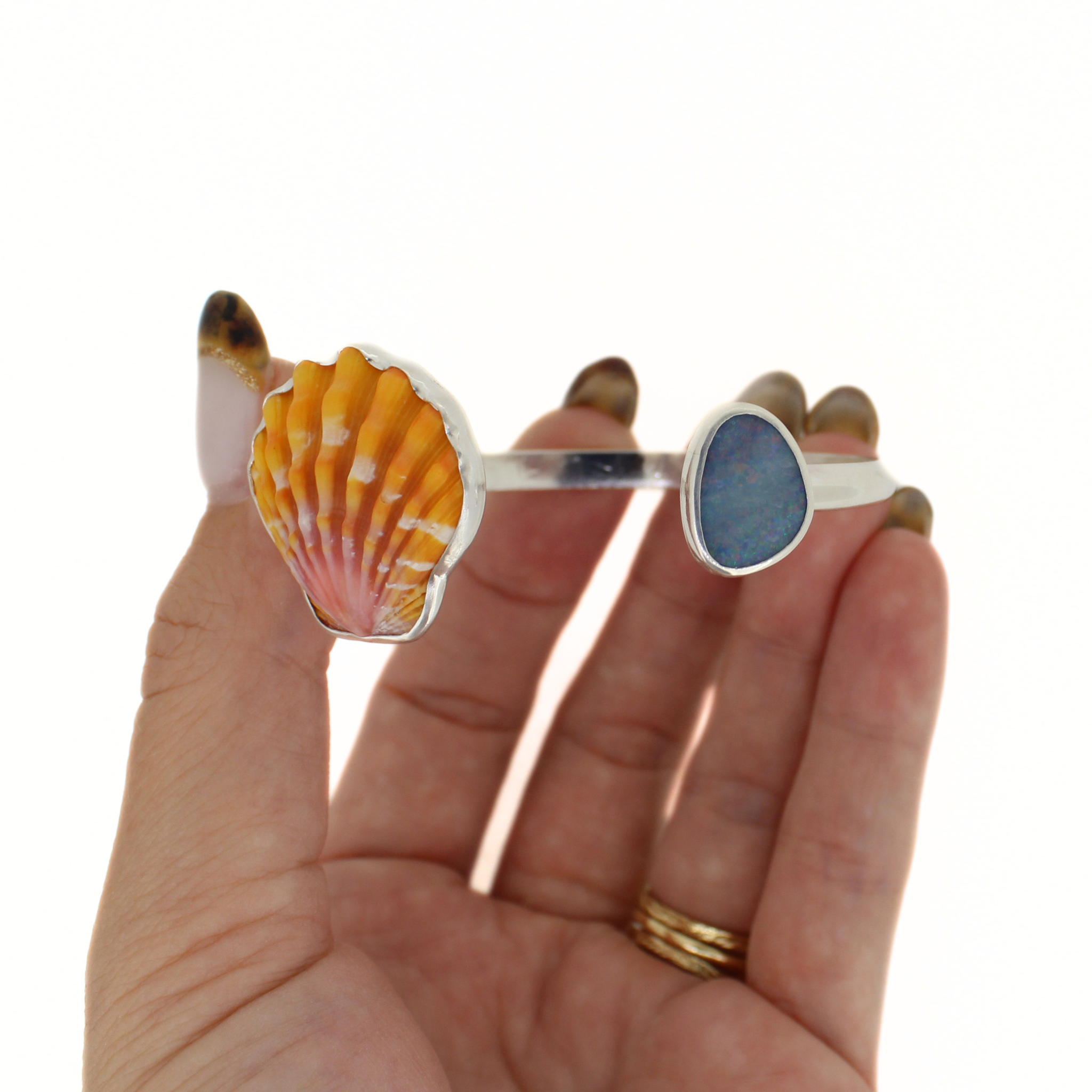 Silver Sunrise Shell & Australian Opal Cuff