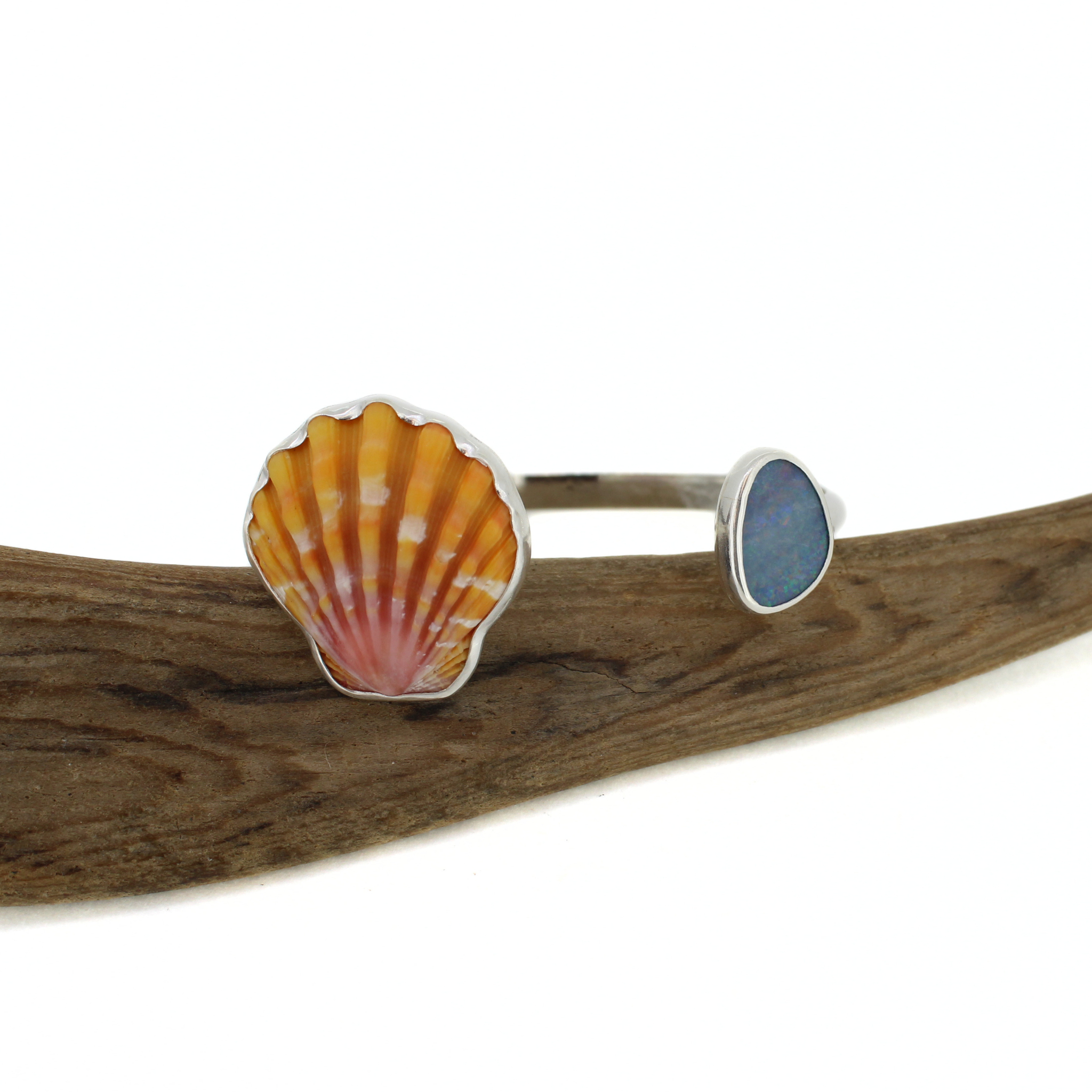 Silver Sunrise Shell & Australian Opal Cuff