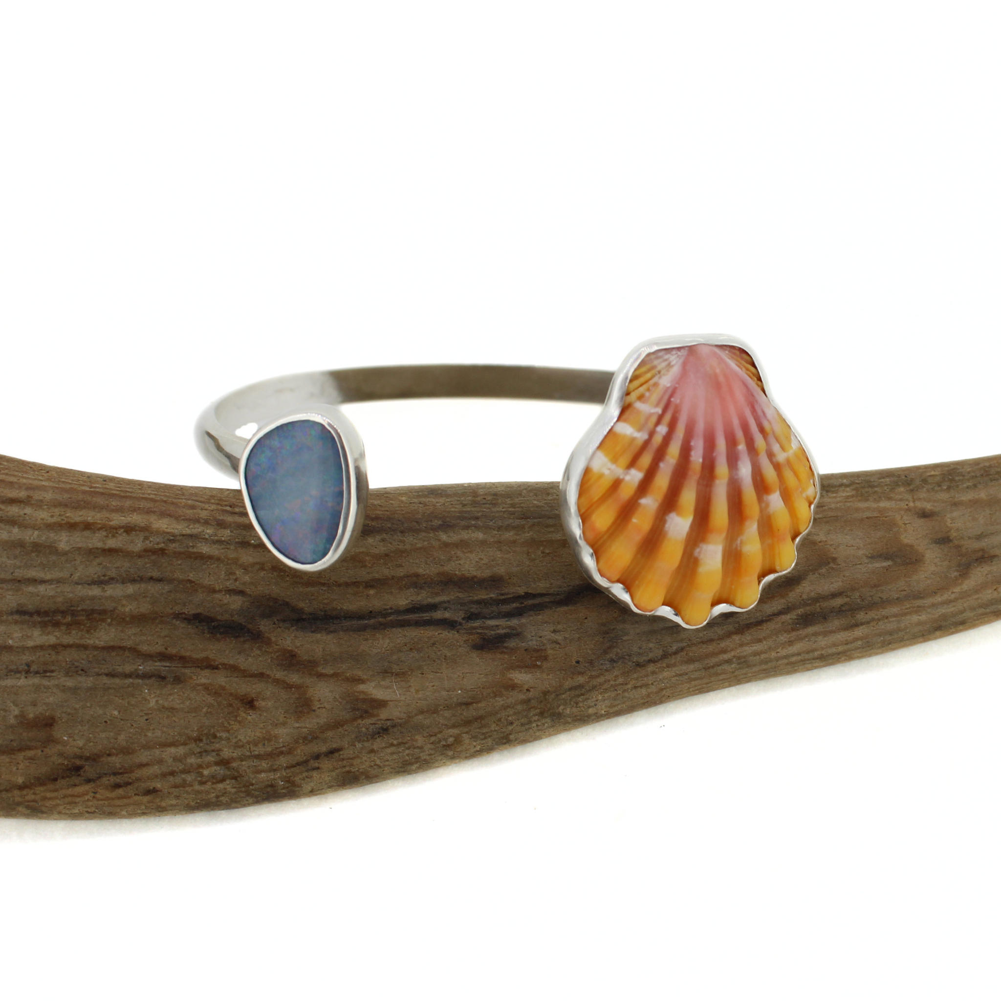 Silver Sunrise Shell & Australian Opal Cuff