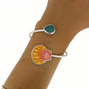 Sterling Silver Sunrise & Sea Glass Bypass Cuff Size Small
