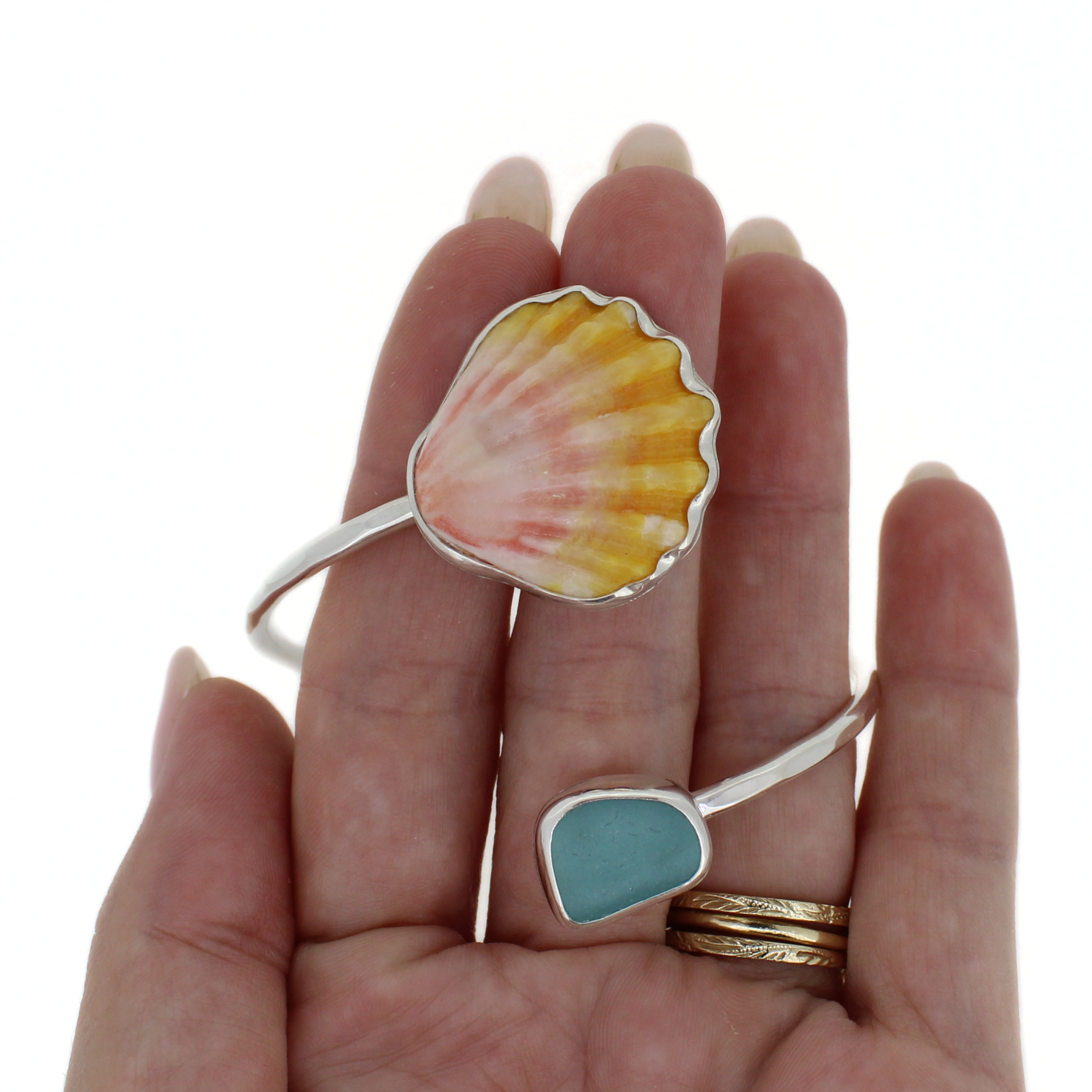 Silver Sunrise Shell & Sea Glass Cuff